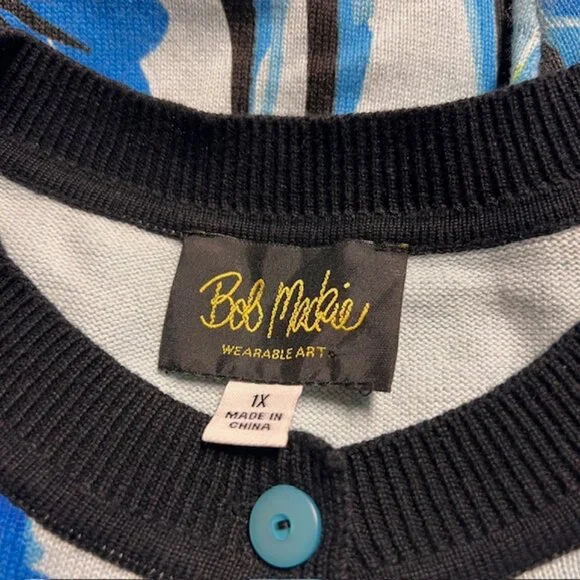Bob Mackie Wearable Art Blue, Black & Green Cardigan Size 1X - Picture 9 of 9